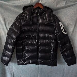 Moncler Black Hooded Zip-Up Down Jacket
